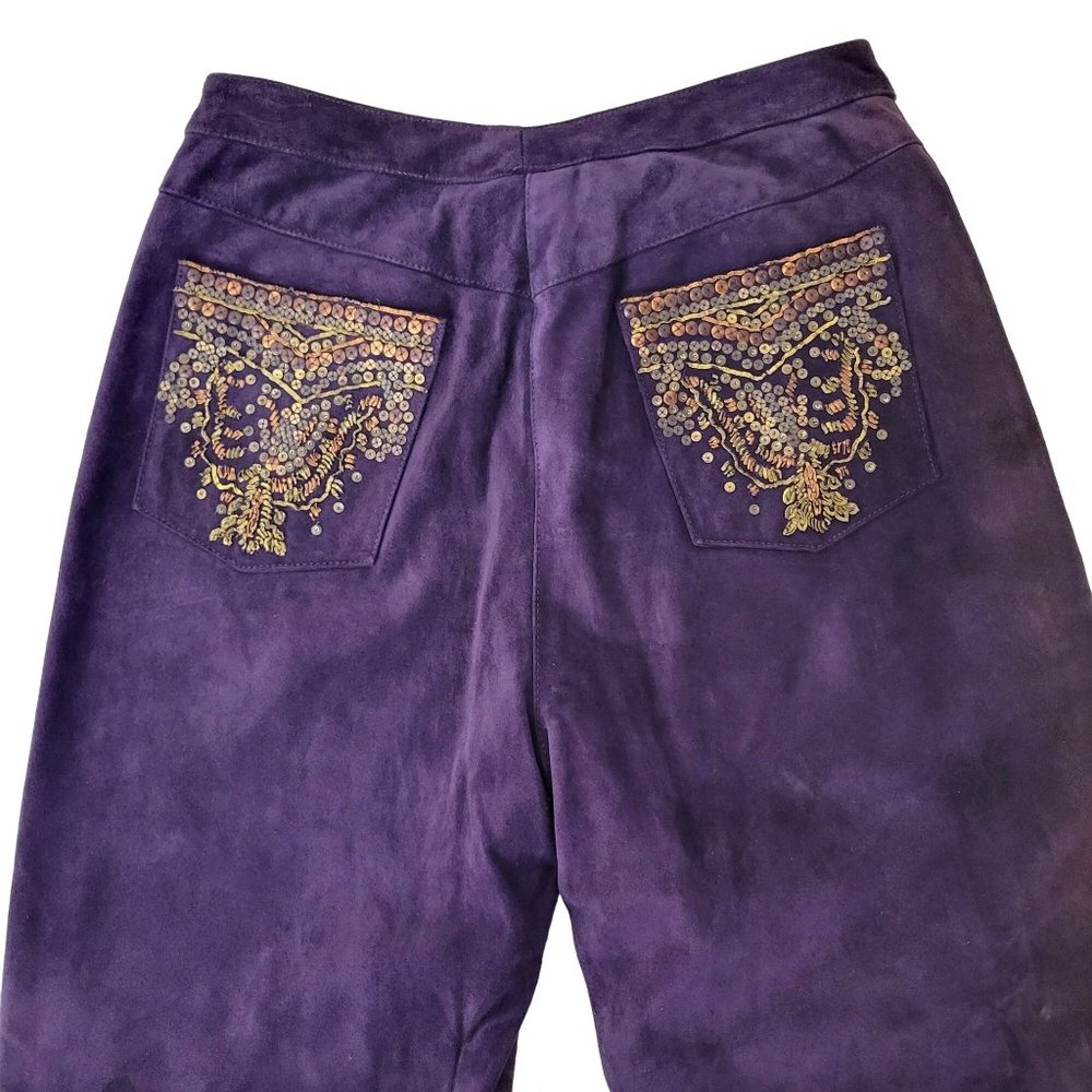 Carlisle Purple Embroidered Suede Jeans - Picture 4 of 8
